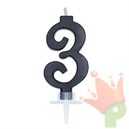 CANDELINA NUMERO 3 CERA ITALIC NERA 7CM