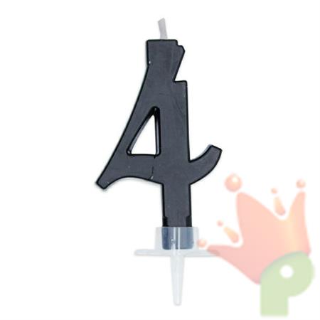 CANDELINA NUMERO 4 DI CERA ITALIC NERA 7CM