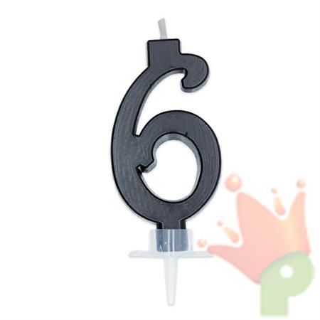 CANDELINA NUMERO 6 DI CERA ITALIC NERO 7CM
