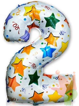 PALLONCINO NUMERO 2 IN MYLAR STELLE MULTICOLOR