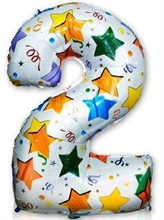PALLONCINO NUMERO 2 IN MYLAR STELLE MULTICOLOR