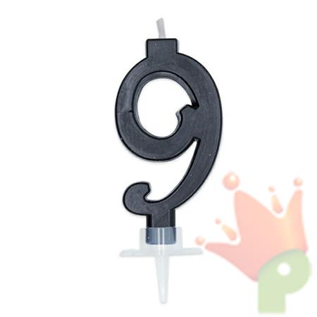 CANDELINA NUMERO 9 DI CERA ITALIC NERO 7CM