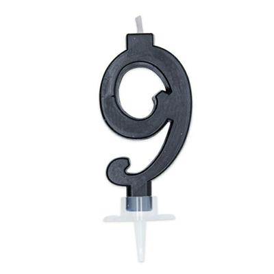 CANDELINA NUMERO 9 DI CERA ITALIC NERO 7CM
