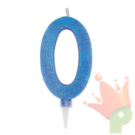 CANDELINA NUMERO 0 MAX DI CERA SWEETY BLU GLITTER 15CM
