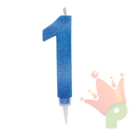 CANDELINA NUMERO 1 MAX DI CERA SWEETY BLU GLITTER 15CM
