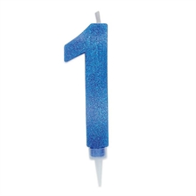 CANDELINA NUMERO 1 MAX DI CERA SWEETY BLU GLITTER 15CM