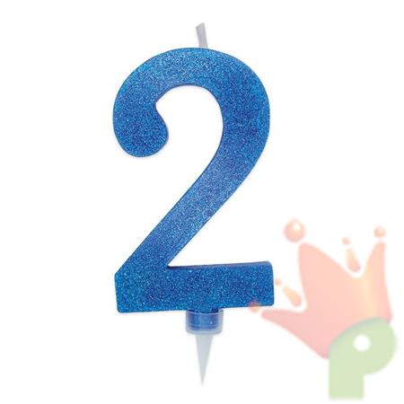 CANDELINA NUMERO 2 MAX DI CERA SWEETY BLU GLITTER 15CM