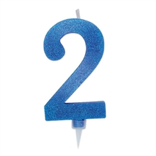 CANDELINA NUMERO 2 MAX DI CERA SWEETY BLU GLITTER 15CM