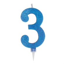 CANDELINA NUMERO 3 MAX DI CERA SWEETY BLU GLITTER 15CM
