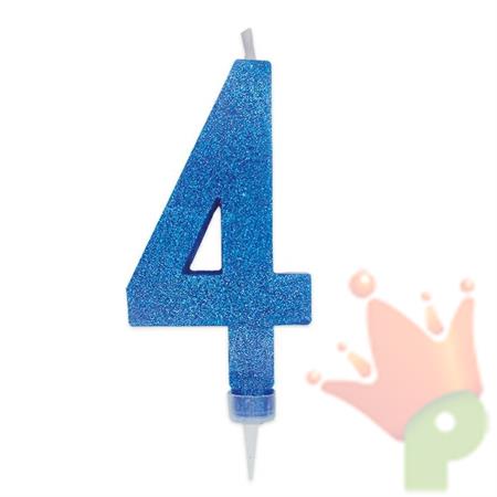 CANDELINA NUMERO 4 MAX DI CERA SWEETY BLU GLITTER 15CM