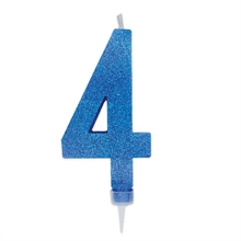CANDELINA NUMERO 4 MAX DI CERA SWEETY BLU GLITTER 15CM
