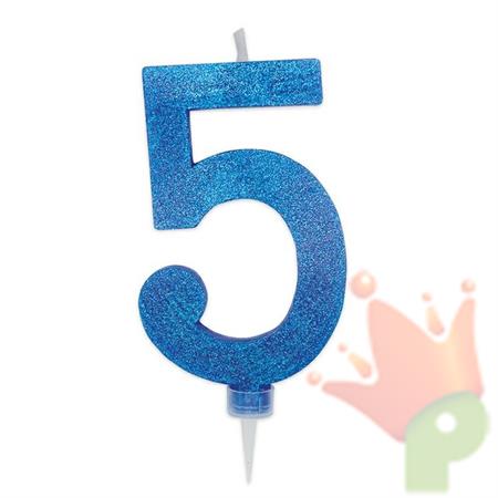 CANDELINA NUMERO 5 MAX DI CERA SWEETY BLU GLITTER 15CM