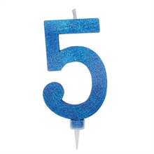 CANDELINA NUMERO 5 MAX DI CERA SWEETY BLU GLITTER 15CM