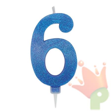 CANDELINA NUMERO 6 MAX DI CERA SWEETY BLU GLITTER 15CM