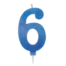 CANDELINA NUMERO 6 MAX DI CERA SWEETY BLU GLITTER 15CM