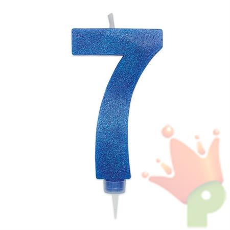 CANDELINA NUMERO 7 MAX DI CERA SWEETY BLU GLITTER 15CM