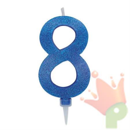 CANDELINA NUMERO 8 MAX DI CERA SWEETY BLU GLITTER 15CM