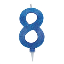 CANDELINA NUMERO 8 MAX DI CERA SWEETY BLU GLITTER 15CM