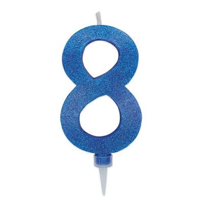 CANDELINA NUMERO 8 MAX DI CERA SWEETY BLU GLITTER 15CM
