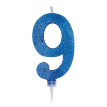 CANDELINA NUMERO 9 MAX DI CERA SWEETY BLU GLITTER 15CM
