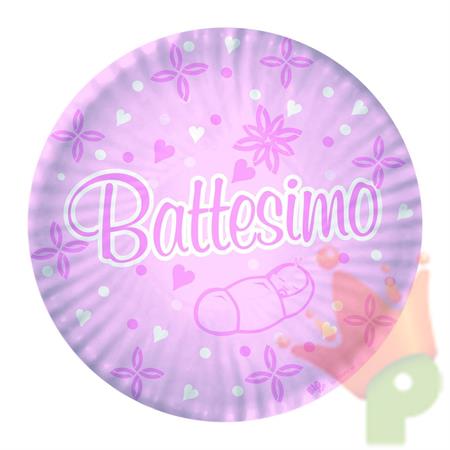 PIATTO 24 CM BATTESIMO ROSA 10 PZ