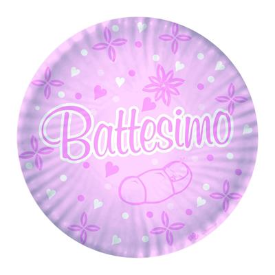PIATTO 24 CM BATTESIMO ROSA 10 PZ