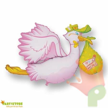 PALLONCINO MYLAR CICOGNA ROSA 100CM