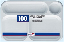VASSOIO RETTANGOLARE 4 SCOMPARTI BIANCO 100PZ