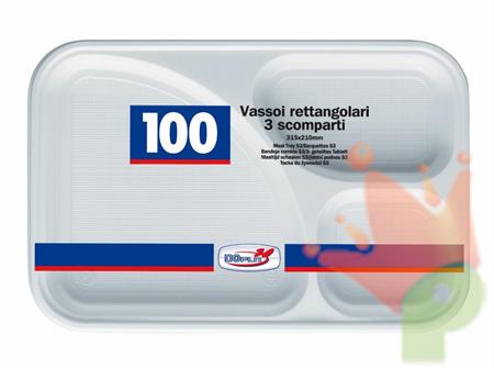 VASSOIO RETTANGOLARE 3 SCOMPARTI BIANCO 100PZ