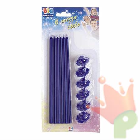 CANDELINE STELO 20CM CON SUPPORTO BLU 6PZ