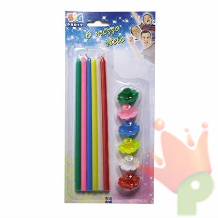 CANDELE STELO 20CM CON SUPPORTO ASSORTITE 6PZ