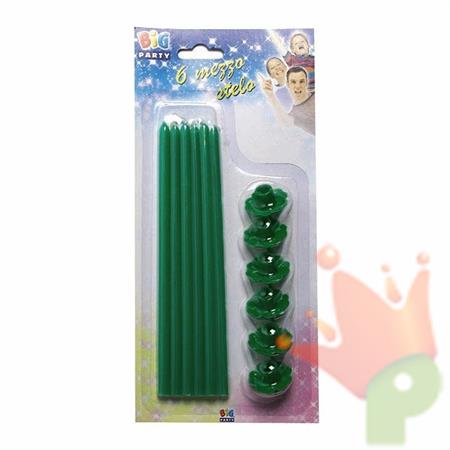 CANDELE STELO CM 20 CON SUPPORTO VERDI 6PZ