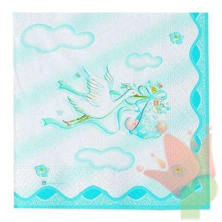 TOVAGLIOLI NASCITA 33X33 CM CICOGNA CELESTE 20 PZ