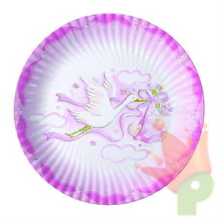 PIATTI NASCITA 24 CM CICOGNA ROSA 10 PZ