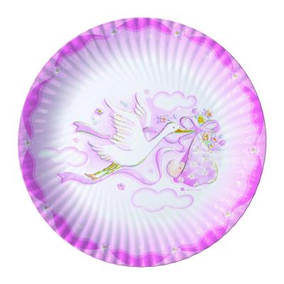 PIATTI NASCITA 24 CM CICOGNA ROSA 10 PZ