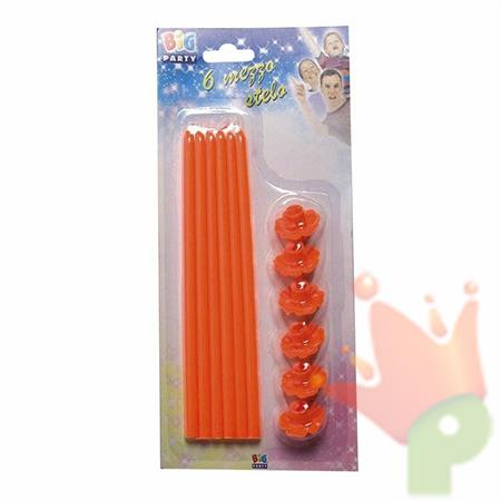 CANDELE STELO CM 20 CON SUPPORTO ARANCIO FLUORESCENTE 6PZ