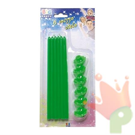 CANDELE STELO 20CM CON SUPPORTO VERDI FLUO 6PZ