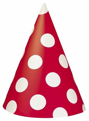 CAPPELLI IN CARTA ROSSO CON POIS BIANCHI 8PZ