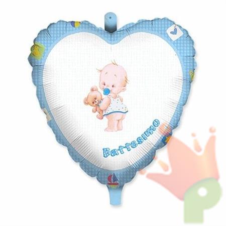 PALLONCINO MYLAR 18 BATTESIMO CUORE CELESTE