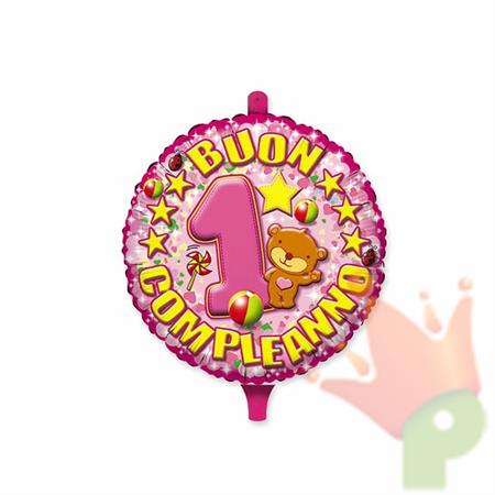 PALLONCINO MYLAR 18INCH 1° COMPLEANNO TOYS ROSA