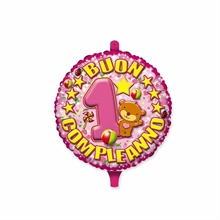PALLONCINO MYLAR 18INCH 1° COMPLEANNO TOYS ROSA