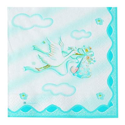 Tovaglioli nascita 25x25 Cicogna Celeste 20pz