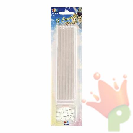 CANDELINE MATITE + SUPPORTO BIANCHE 12PZ