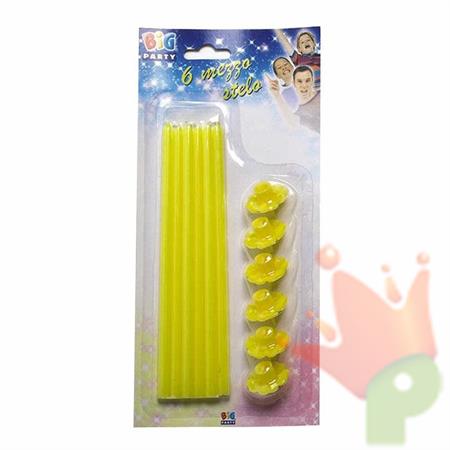CANDELE STELO CM 20 CON SUPPORTO GIALLE 6PZ