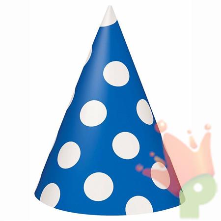 CAPPELLI IN CARTA BLU CON POIS BIANCHI 8PZ