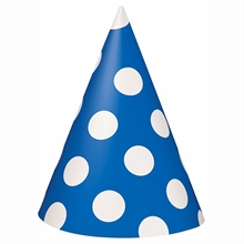 CAPPELLI IN CARTA BLU CON POIS BIANCHI 8PZ