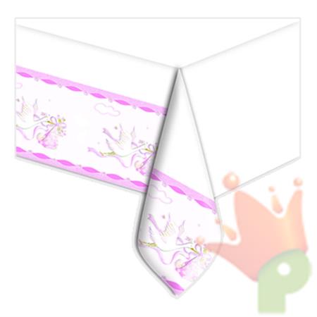 TOVAGLIA NASCITA IN PVC 140X270 CM CICOGNA ROSA