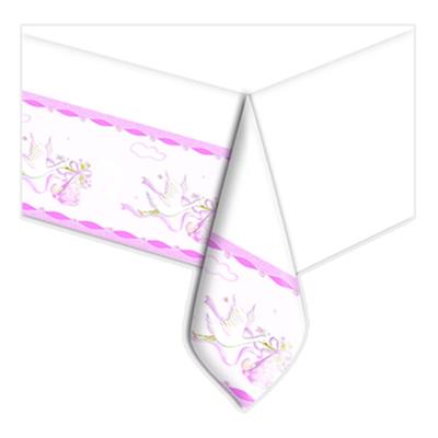 TOVAGLIA NASCITA IN PVC 140X270 CM CICOGNA ROSA