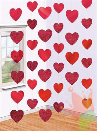 SET 6 PENDENTI CUORI ROSSI 210CM
