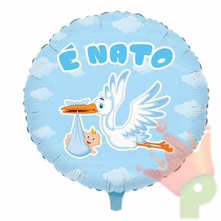 PALLONCINO MYLAR 18INCH CICOGNA NUVOLA CELESTE